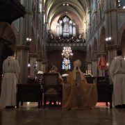 Gregorian mens choir sings in the church of Schiedam- vocal choir